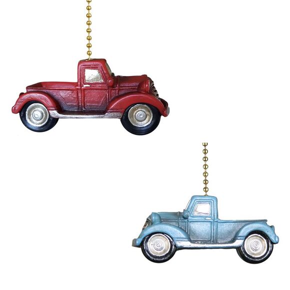 Old Red and Blue Pick Up Farm Truck Ceiling Fan or Light Pulls Set of 2 - Picture 1 of 6